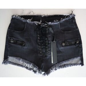 Ben Taverniti Unravel Project WMN Sz 28 Black Stonewash Denim Lace-Up Shorts